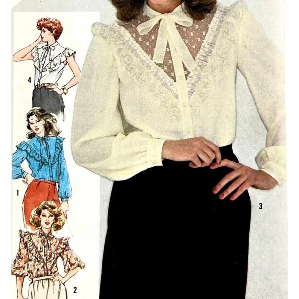 Simplicity 5303 Pattern Blouse Miss 12 Uncut Ruffle Button Up Tie Collar Lacy
